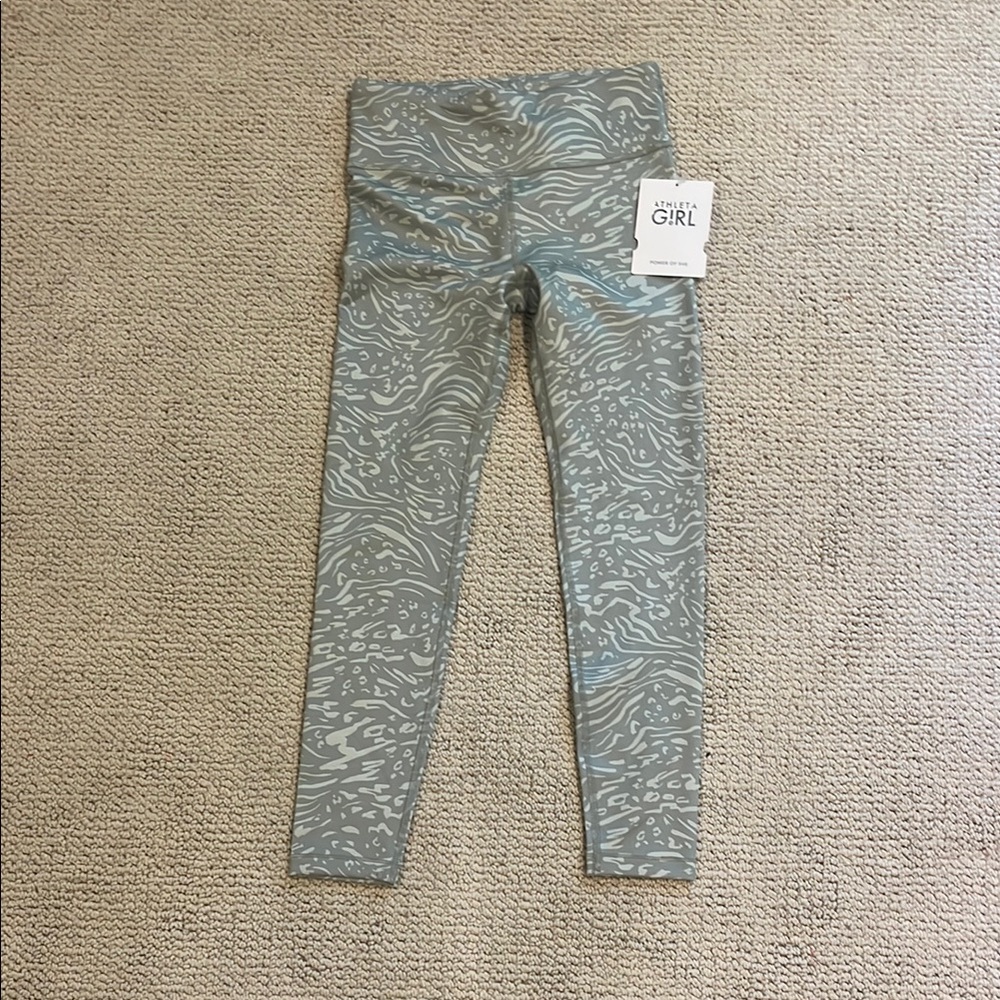 NWT ATHLETA GIRL Green Patterned Leggings girls size 12